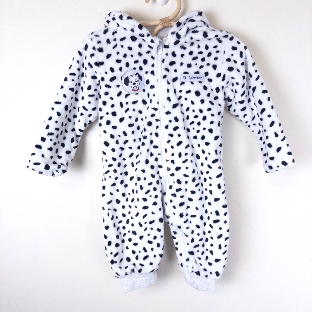 Disney Baby x‎ Primark 101 Dalmatians One Piece Zip Jumpsuit Black White 6-9m